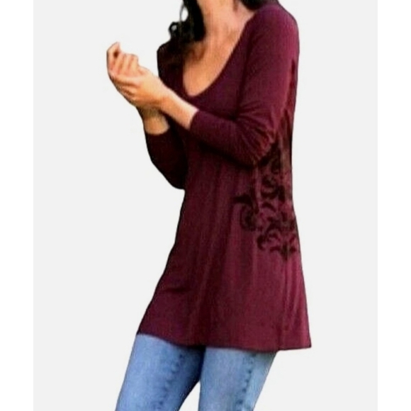 Soft Surroundings Merlot Velvet Illusions Stretch Knit Tunic Top - Picture 1 of 10